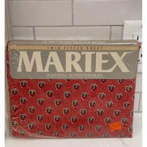 Vintage Martex Avignon Twin Fitted Sheet Percale Red Flora French Provincial New